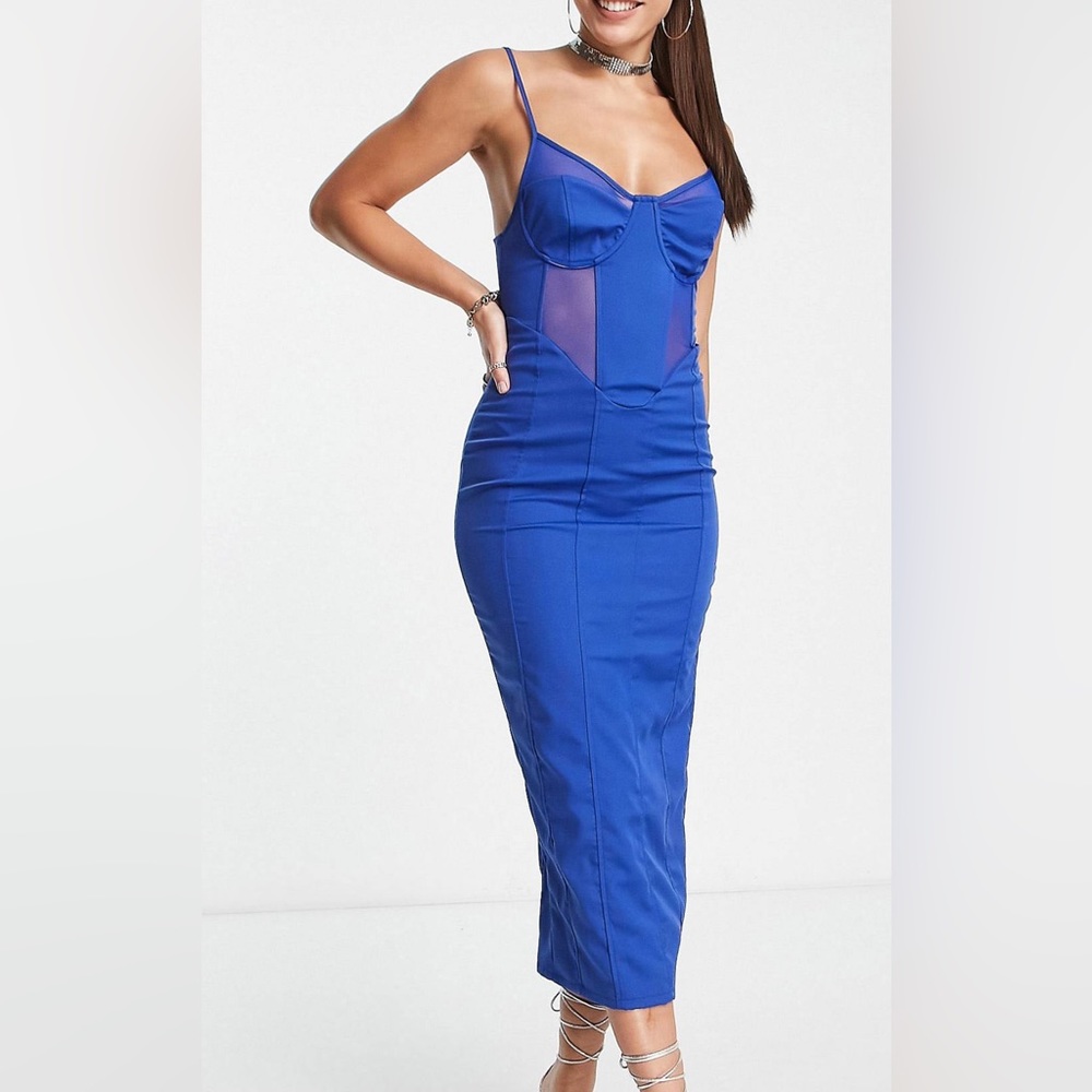 Mesh paneled corset midi dress in women’s tall size 10